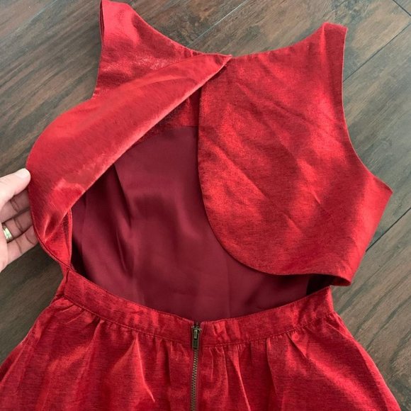 Lucca Couture Holiday Metallic Red Festive Party Mini Dress - Picture 2 of 12